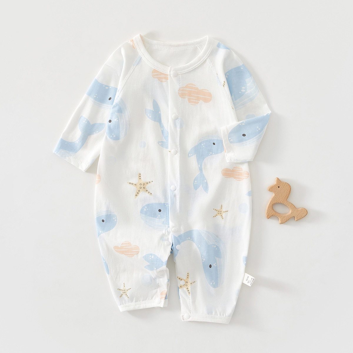 婴儿连体衣服夏装宝宝纯棉无骨空调服新生儿薄款睡衣长袖哈衣
