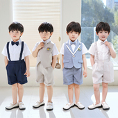 儿童六一短袖 马甲套装 背带幼儿花童宝宝演出西服 新款 男童礼服夏季