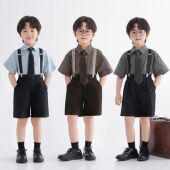 帅气幼儿园演出服儿童主持人西装 男童背带裤 夏季 2026新款 礼服 套装