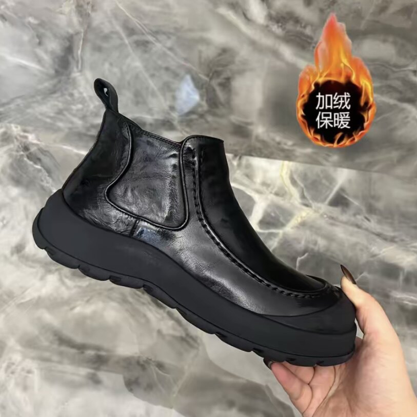 头层牛皮冬季加绒保暖皮靴子中帮马丁靴百搭休闲皮棉鞋真皮短靴男