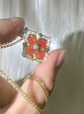 红珐琅四叶草项链春节添喜千金感
