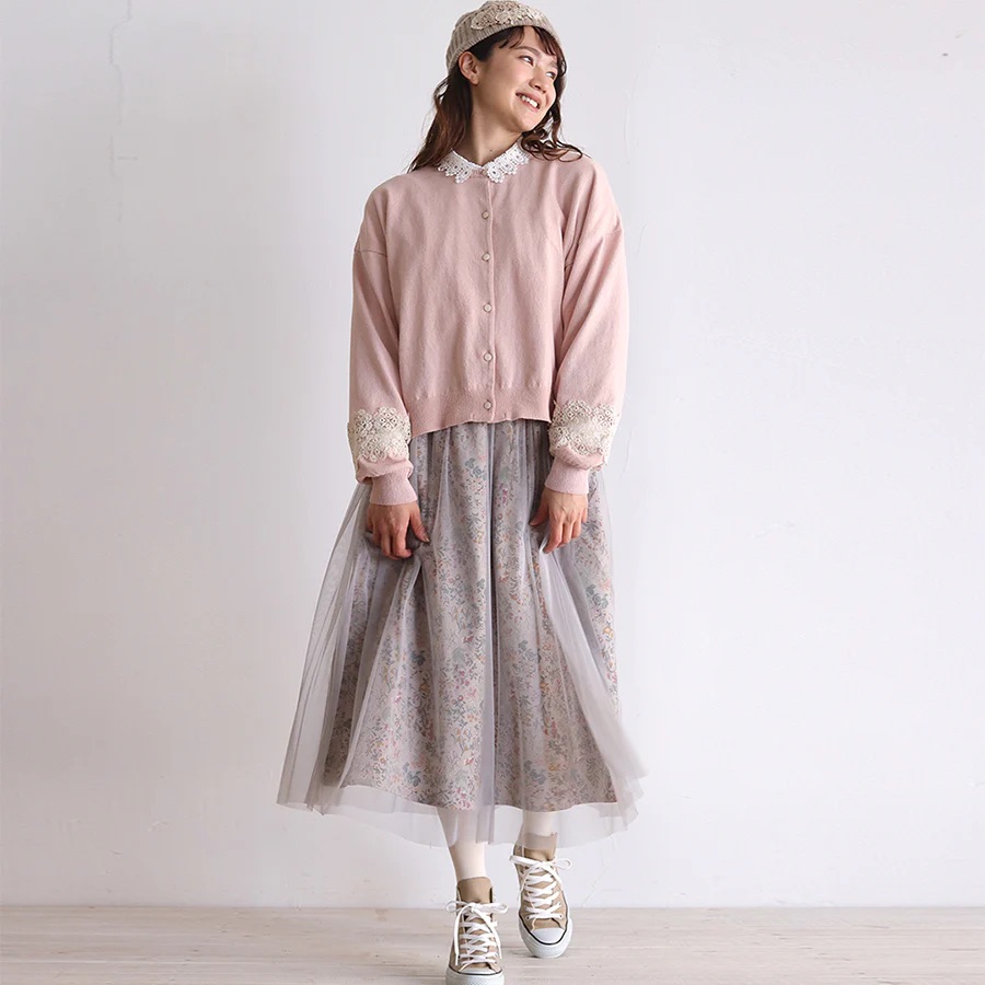 日本复古蕾丝粉色线衫