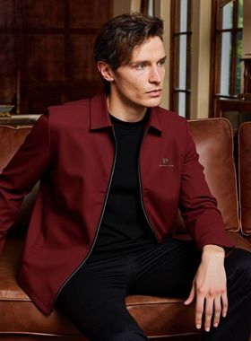 【直播间特卖】皮皮尔卡丹翻领抗皱红色行政夹克2025中年商务外套
