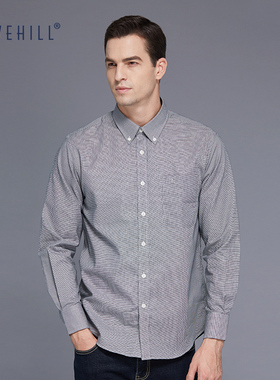 dave hill大卫山男装衬衫男士修身商务绅士千鸟格衬衣长袖易烫11