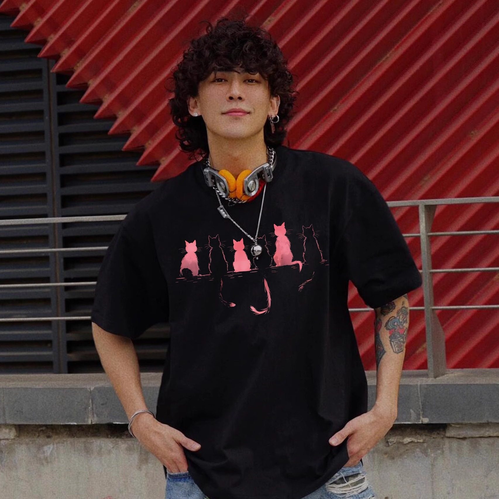 BF国潮牌美式喵咪印花t恤短袖男女情侣夏季重磅纯棉原创半袖上衣,男装,T恤,淘宝优惠券,粉丝福利购,淘宝优惠卷