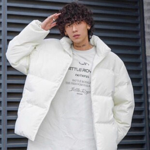 BF国潮美式白色保暖羽绒服男款青少年秋冬季宽松百搭帅气棉衣外套