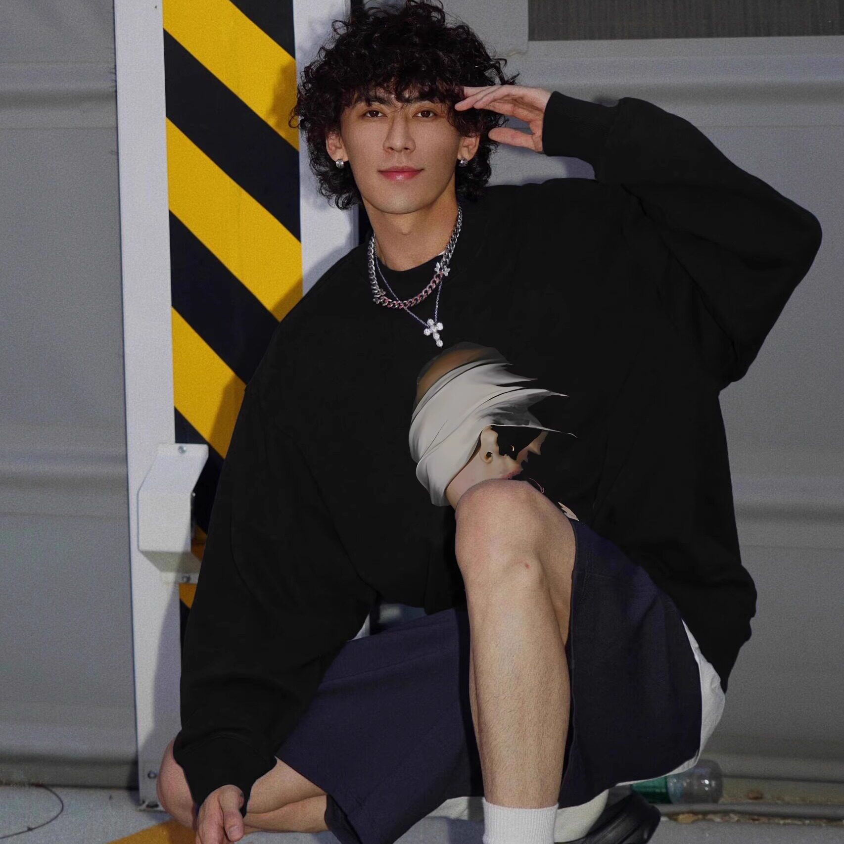 BF国潮人脸印花高街圆领卫衣男秋冬季青少年美式宽松休闲百搭上衣