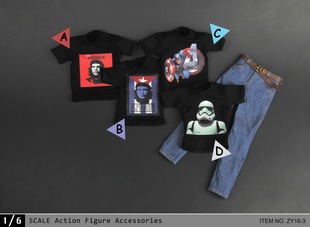 ZYTOYS1/6切·格瓦拉/队长黑色T恤牛仔裤套装 男装模型