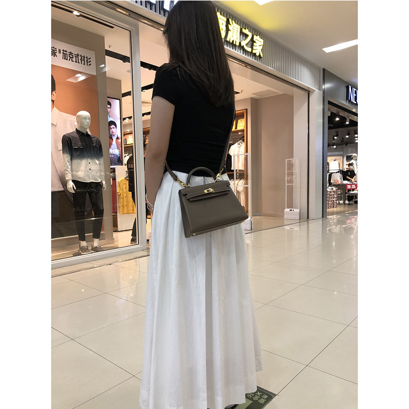 2024经典款手掌纹牛皮手提单肩斜挎包真皮凯莉包女时尚潮流高级感