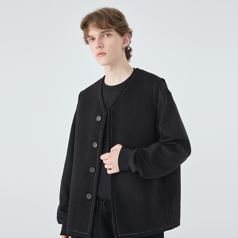 男士休闲简约加厚款双面羊绒马甲