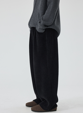 冬季新款男士休闲简约弯刀卫裤宽松原创设计师款重磅针织抽绳裤男