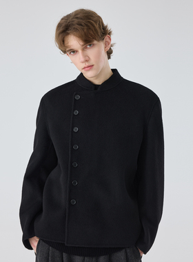 冬季新款男士立领双面羊毛骆驼绒大衣外套休闲纯手工百搭上衣男