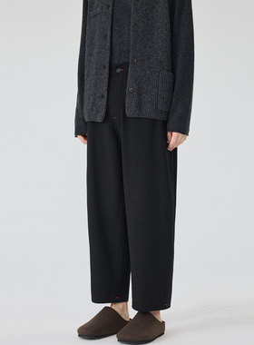 春季新款宽松阔腿裤男士休闲裤潮流简约黑色弯刀西装九分长裤男