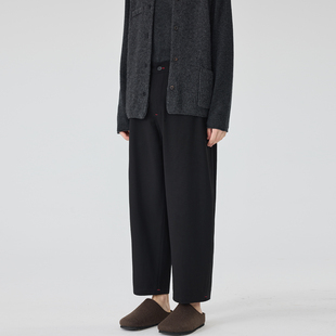 男士 宽松阔腿裤 休闲裤 潮流简约黑色弯刀西装 男 春季 九分长裤 新款