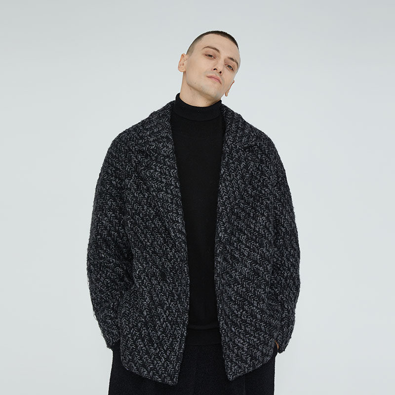 冬季复古西服男士休闲宽松日系原创设计师款人字纹西服外套男潮流,男装,毛呢大衣,淘宝优惠券,粉丝福利购,淘宝优惠卷