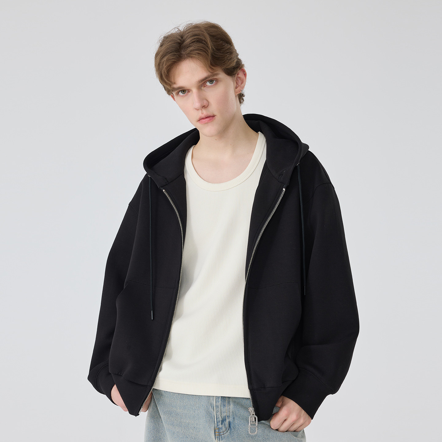 秋季新款原创设计男士重磅棉针织外套休闲简约宽松连帽拉链卫衣男,男装,卫衣,淘宝优惠券,粉丝福利购,淘宝优惠卷