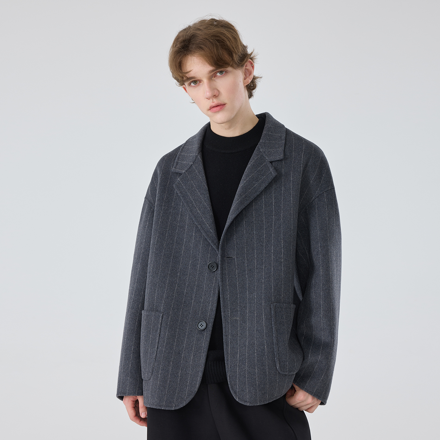 秋冬男士宽松休闲羊绒西装