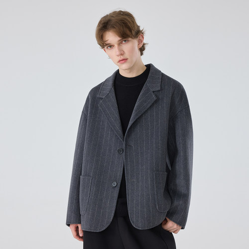 秋冬男士宽松休闲羊绒西装