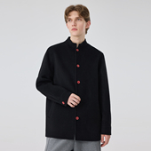 双面羊毛大衣外套男士 黑色设计师款 中式 秋冬羊毛呢子短款 立领唐装