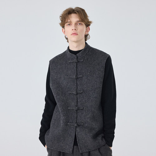 原创设计男士新中式双面羊绒马甲