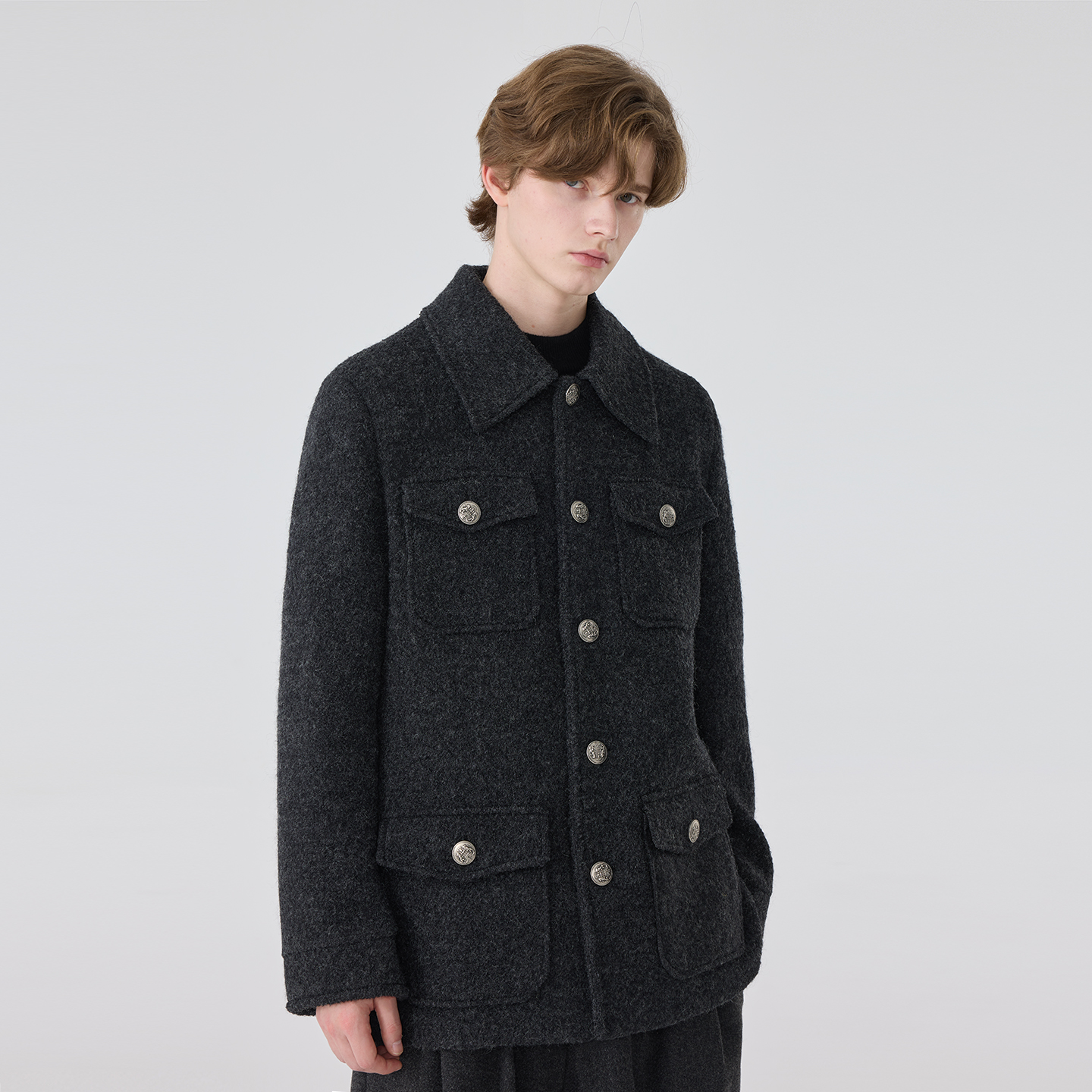 男士羊羔毛短款大衣外套