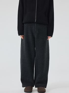 冬季男士休闲简约弯刀羊毛卫裤宽松原创设计师款重磅针织抽绳裤男