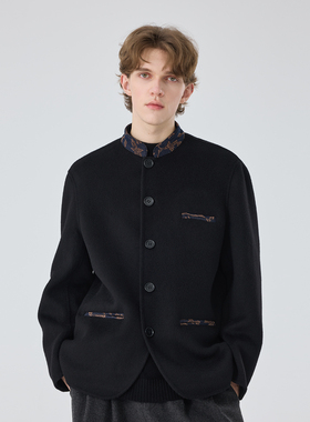 秋冬新款男士立领双面羊毛骆驼绒大衣外套宽松休闲百搭呢子上衣男