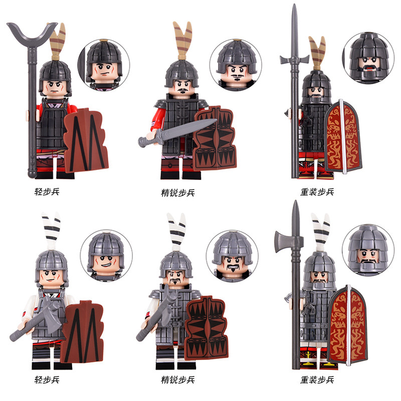 中国古代汉朝重装步兵精锐步兵轻步兵小颗粒积木人仔玩具kt1093