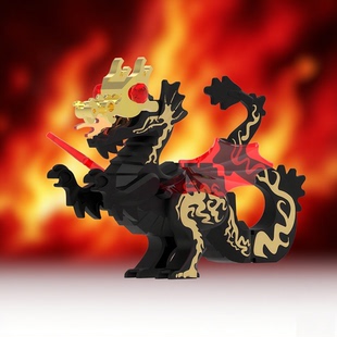 儿童拼图中古世纪城堡火龙骑士坐骑绿黑飞龙奇幻动物拼装积木玩具
