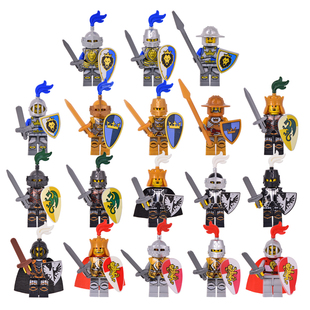 古代士兵中世纪骑士头盔盔甲小人中国积木玩具第三方人仔拼插积木