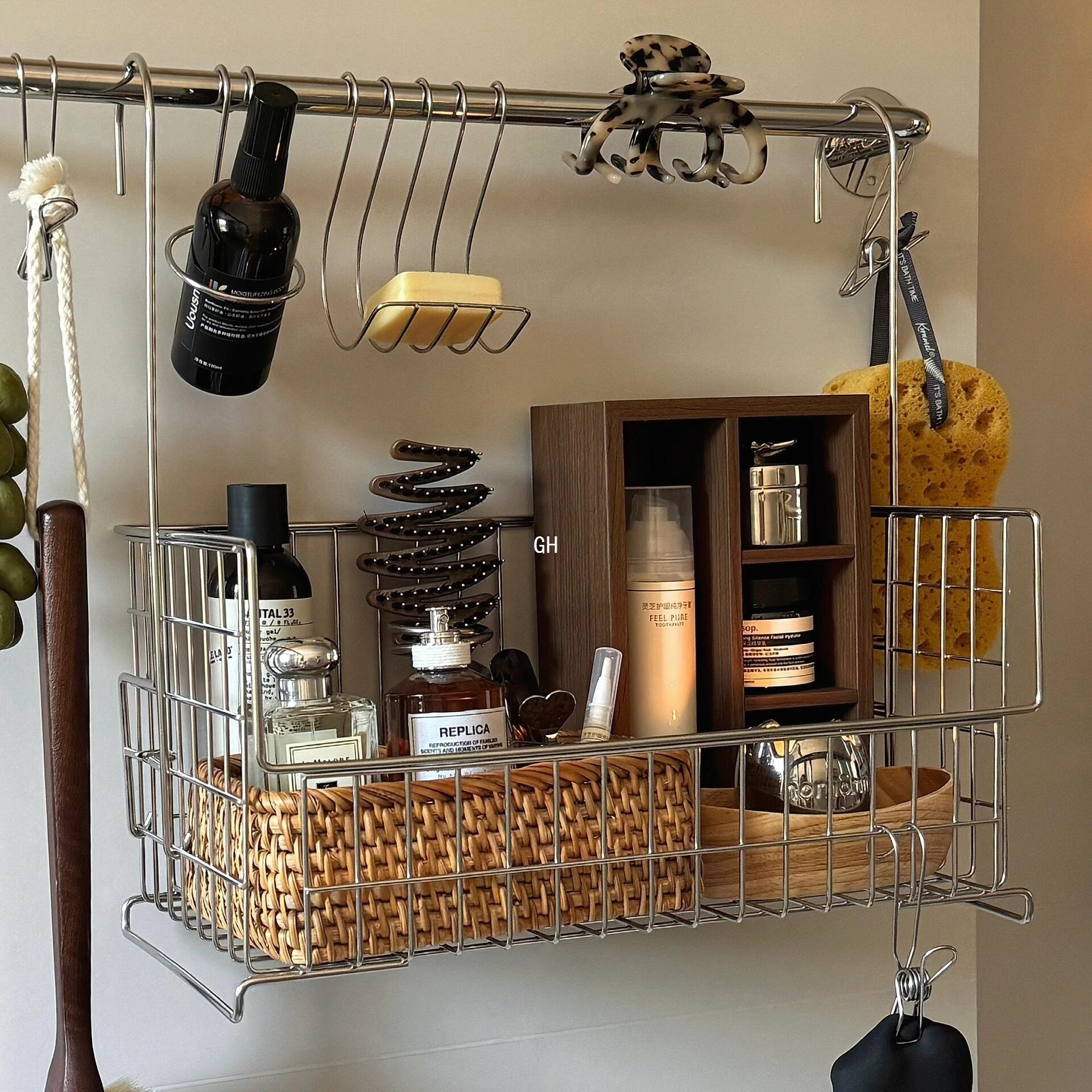 沥水篮化妆品洗发水壁挂漱口杯浴室收纳架置物卫生间洗漱台不锈钢