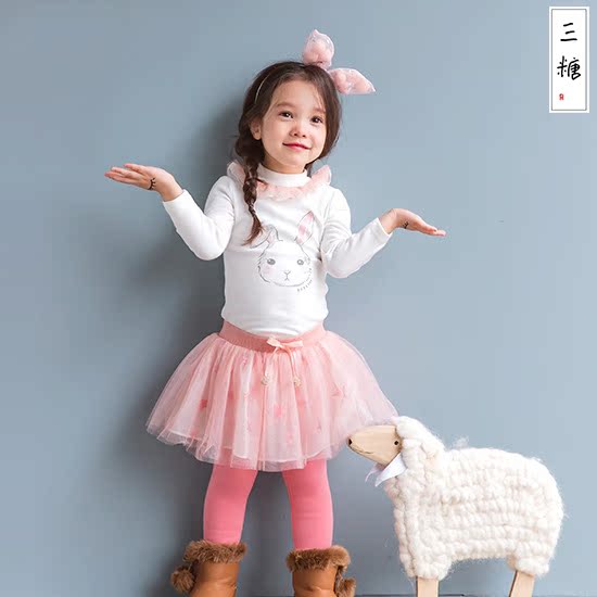 熊猫家 |耀眼的星星| 原创女童假两件网纱裙加绒长裤|韩国bebezoo