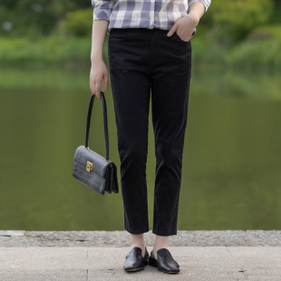 直筒垂坠感优雅SH 富木新款 修身 女百搭黑色休闲裤 359E5 微弹九分裤
