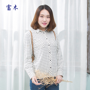富木女士纯棉长袖 舒适休闲CF2728E7 格子衬衫