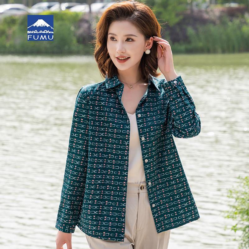 富木全棉平布长袖衬衫妈妈装