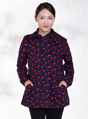 富木秋季新品 全棉女外套 中长款春秋衫带帽中年风衣FM-452R0