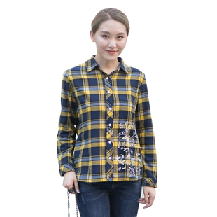 富木春秋印花格子衬衫长袖全棉遮阳衬衣外套妈妈装上衣女FM-298E8