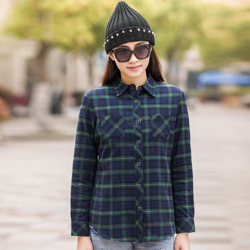 春季富木新款经典纯棉格子衬衫