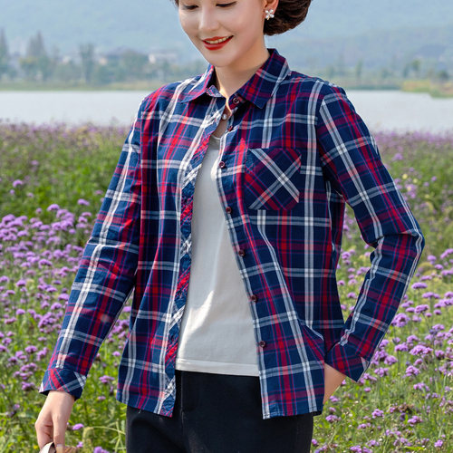 富木纯棉格子衬衫休闲百搭