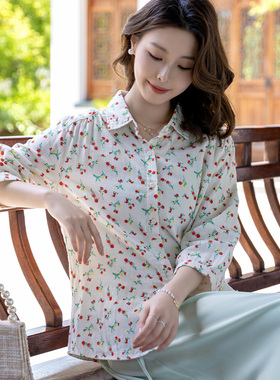 富木双层纱衬衫中袖纯棉衬衣舒适透气清新女士上衣WZ-1511-1-R2