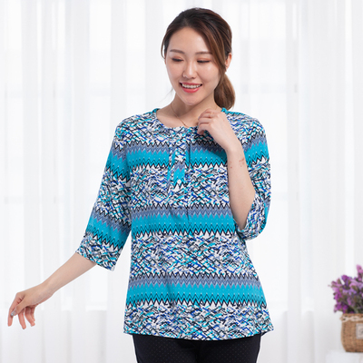 富木花色圆领T恤妈妈装