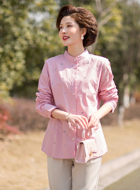 富木新款宽松春季衬衫女文艺范长袖绣花阔太太风妈妈装纯棉ZH-439