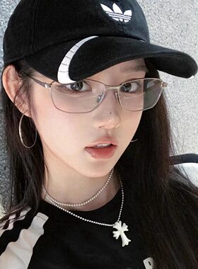 海的潮杨超越同款银丝大框眼镜