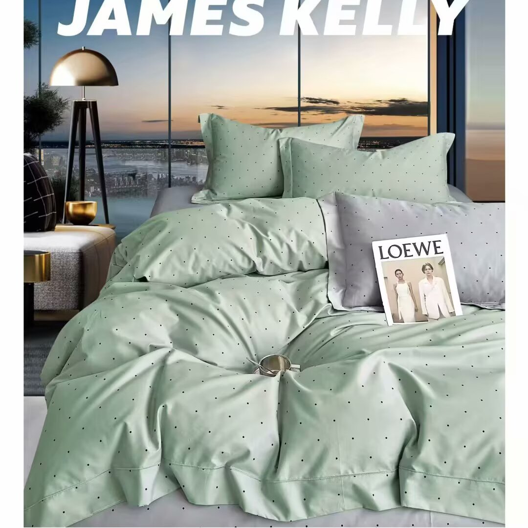 铂金凯丽JAMES&KELLY芝芙-绿灰小清新风60支全棉四件套