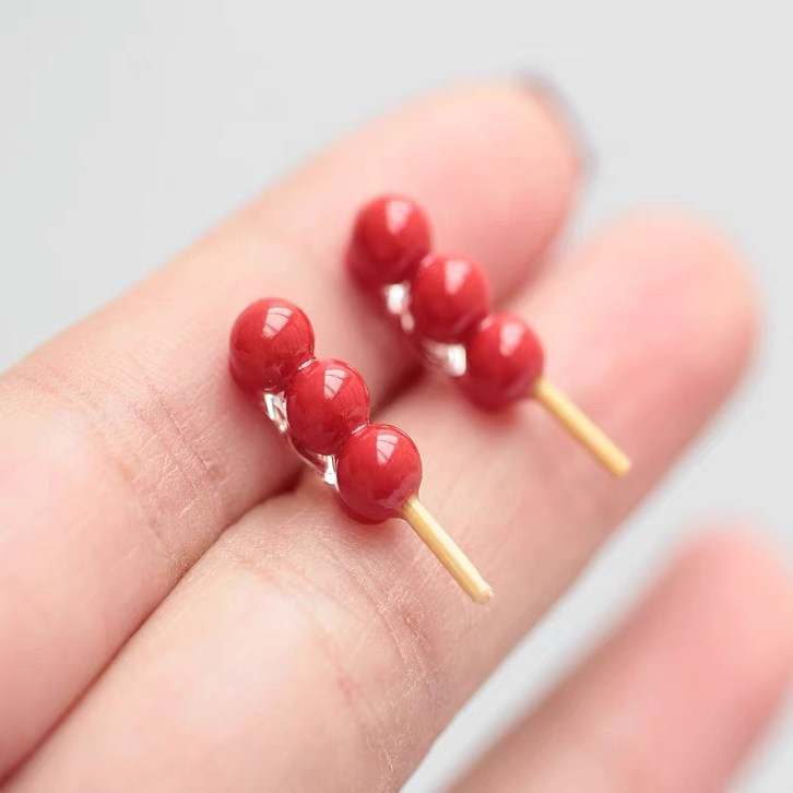 【满20包邮】原创手作耳环冰糖葫芦串串趣味耳环无耳洞耳夹