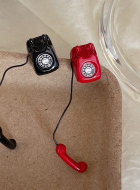 【满20包邮】复古红色黑色仿真电话机耳环原创设计少女心趣味耳饰