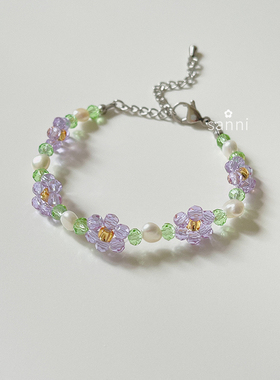 SANNI天然珍珠水晶花朵少女风