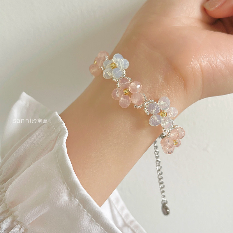 sanni珍宝盒 春日感 清新淡雅浪漫樱花花朵串珠手链 双色不规则