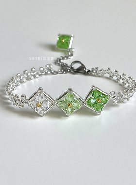 sanni珍宝盒 山川湖泊治愈森林绿 清新脱俗渐变绿色水晶串珠手链