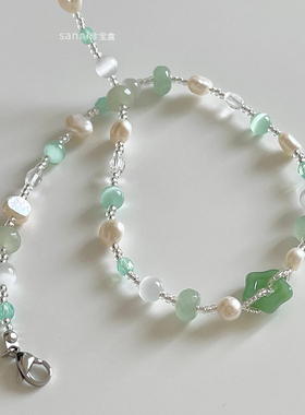 清新绿色琉璃星星珍珠项链
